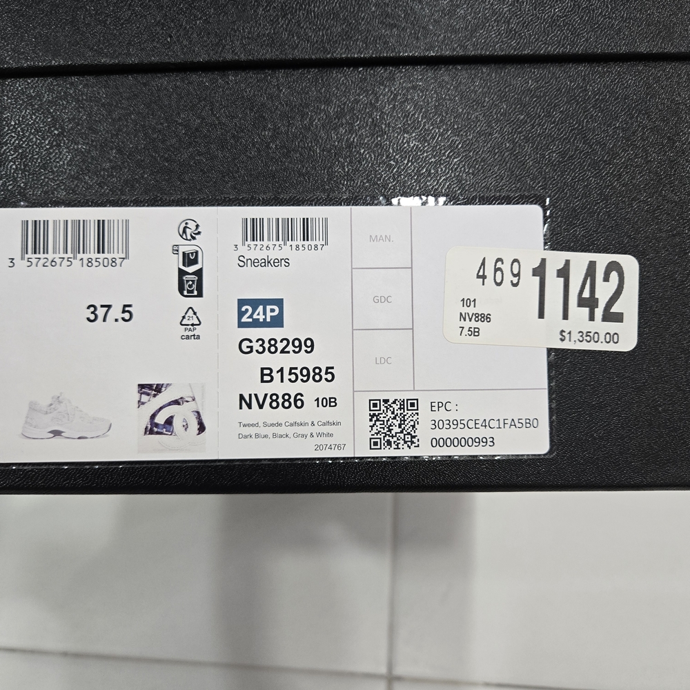 CHANEL White and Navy Tweed Athletic Sneakers - Picture 6 of 7